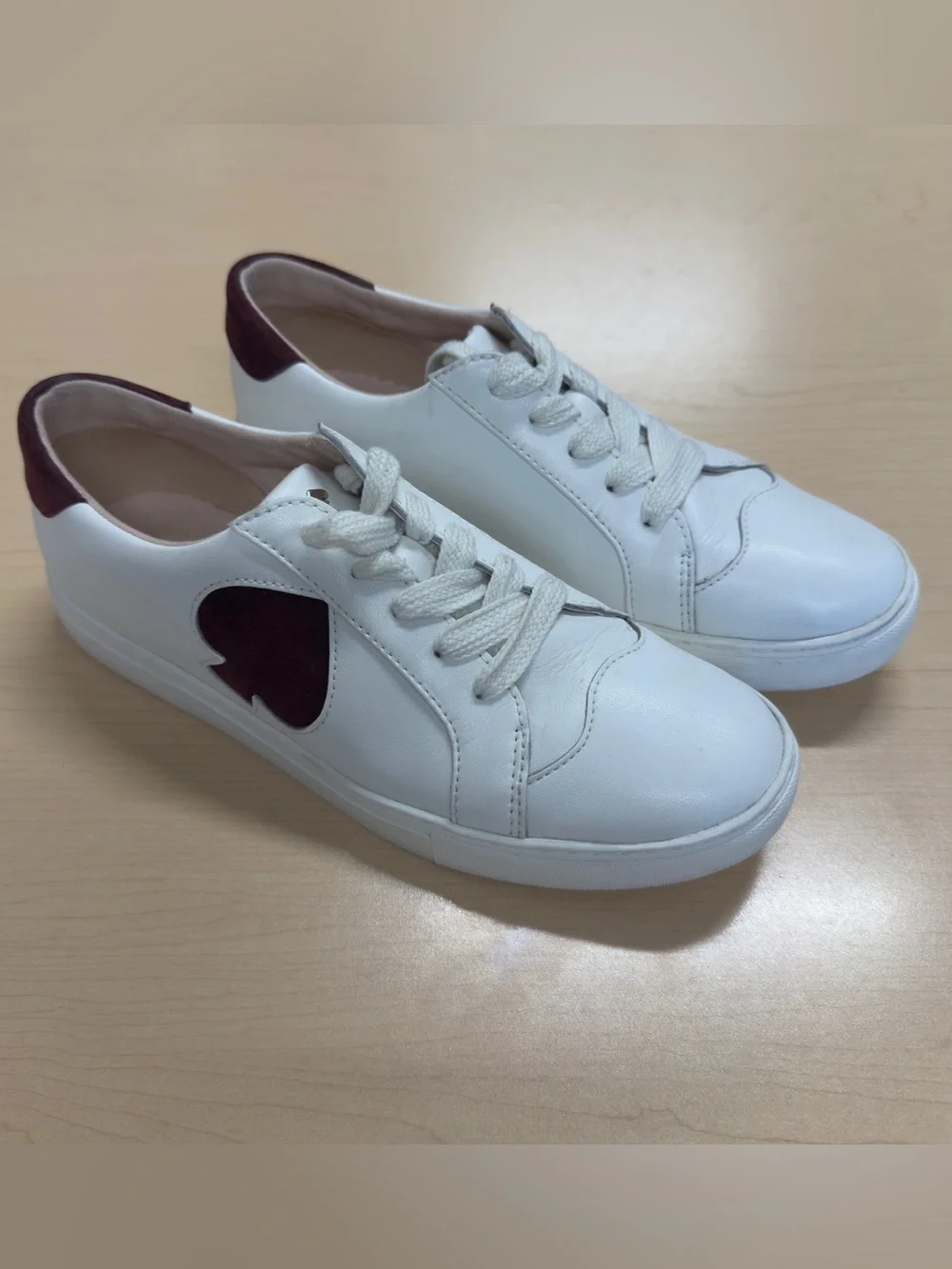 Kate Spade New York Fez White Leather Burgundy Sneakers Size 8.5
